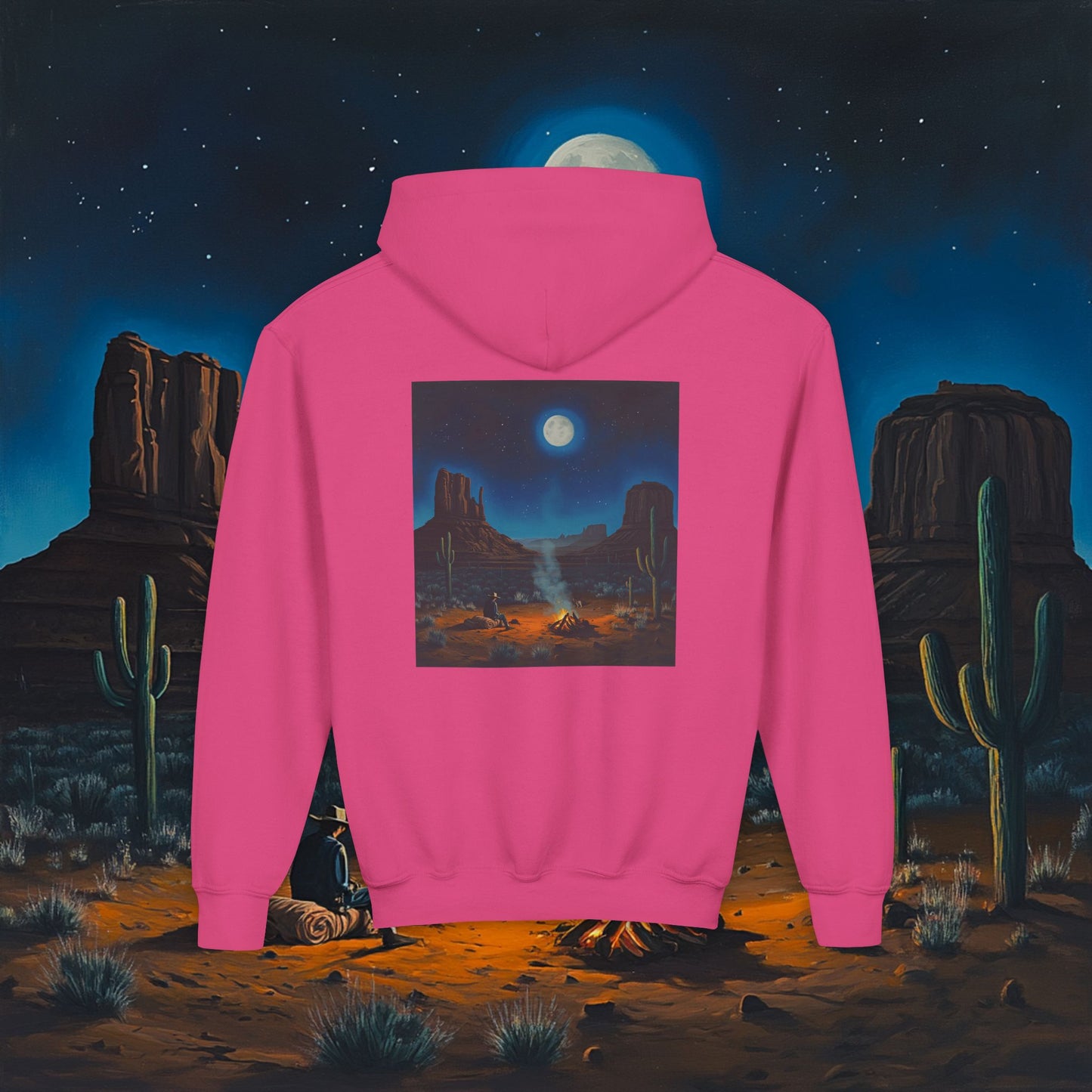 Moonlit Cowboy Campfire Kids Hoodie