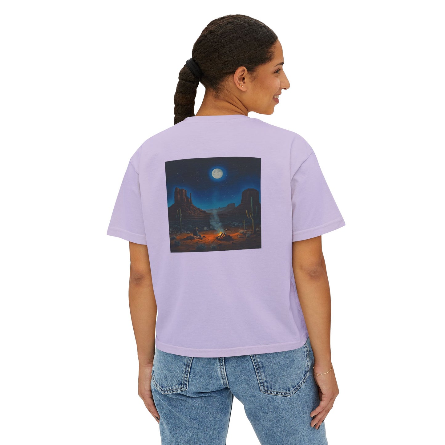 Moonlit Cowboy Campfire Boxy Tee