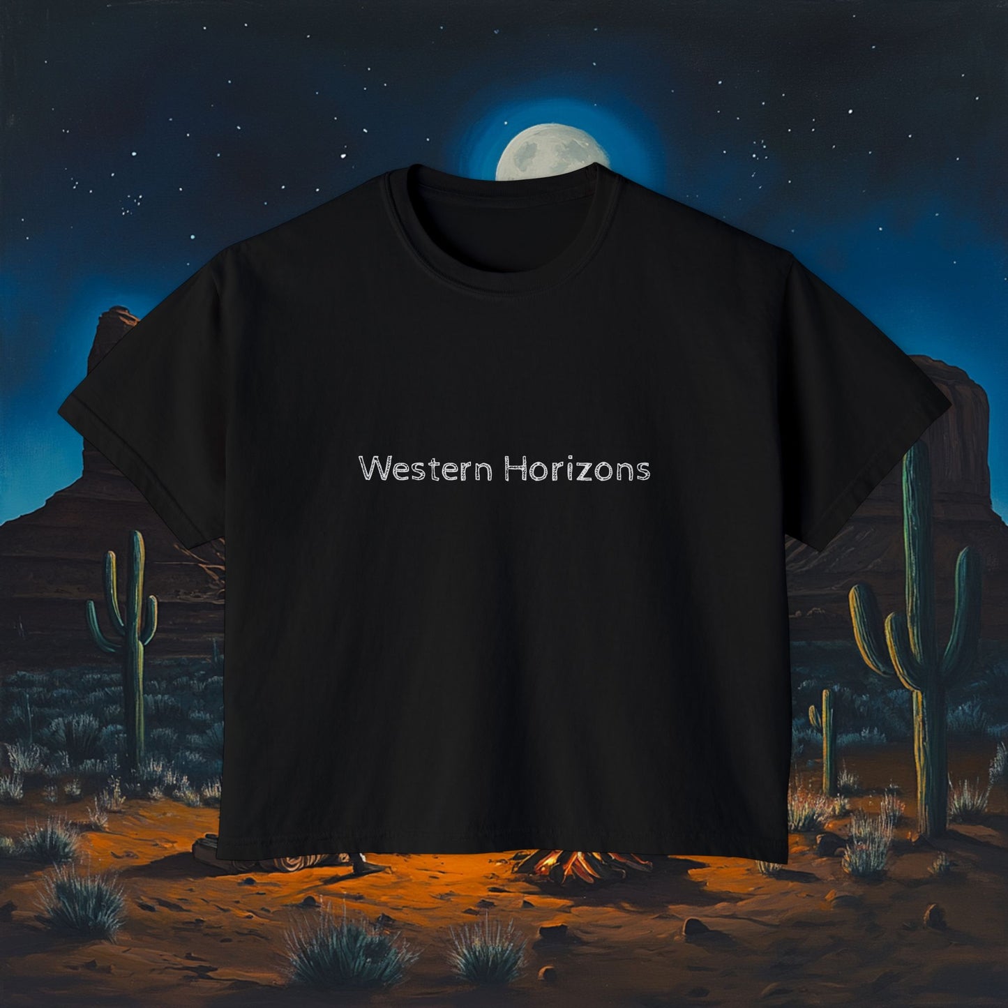 Moonlit Cowboy Campfire Boxy Tee