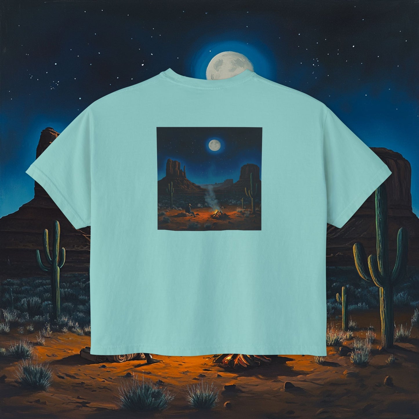 Moonlit Cowboy Campfire Boxy Tee
