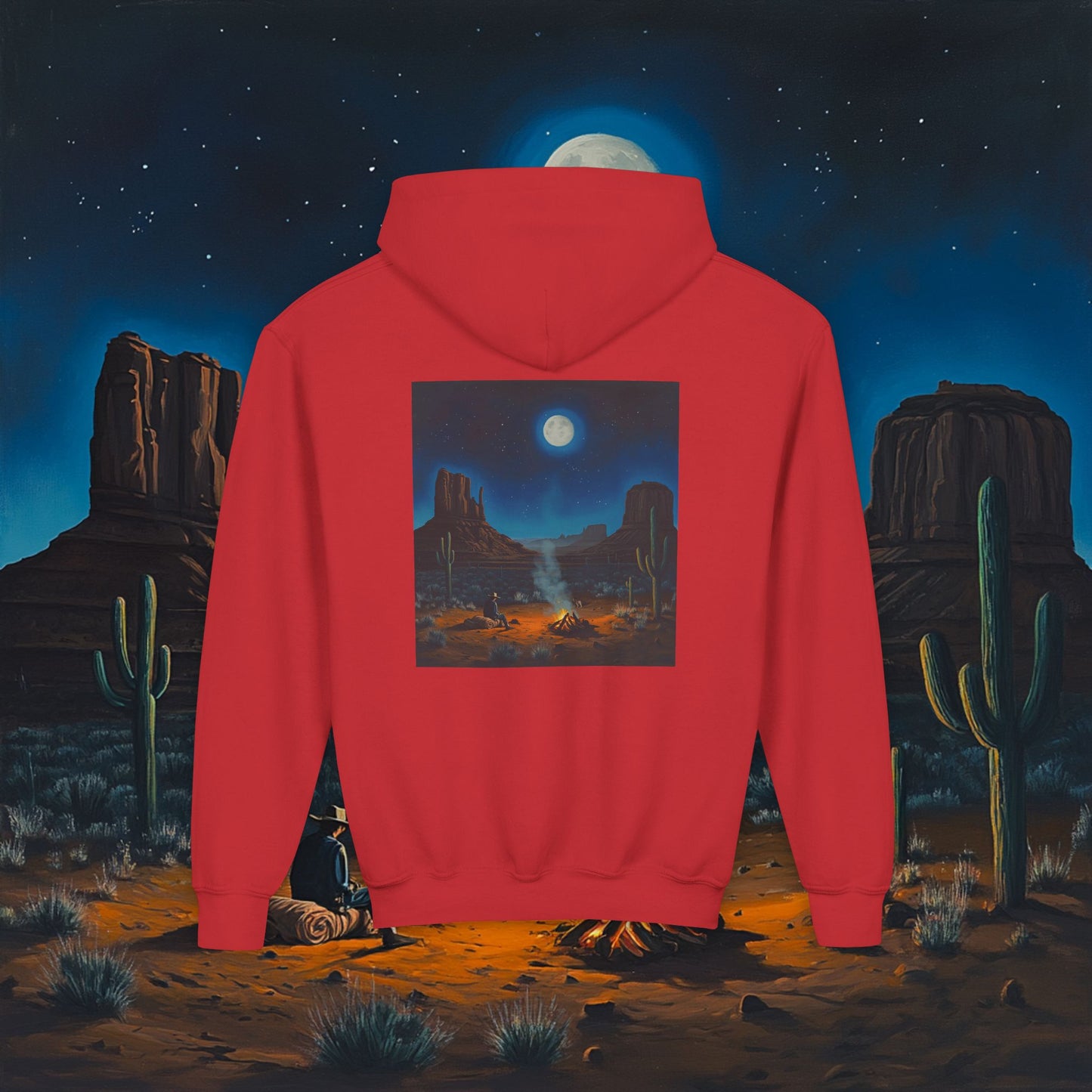 Moonlit Cowboy Campfire Kids Hoodie
