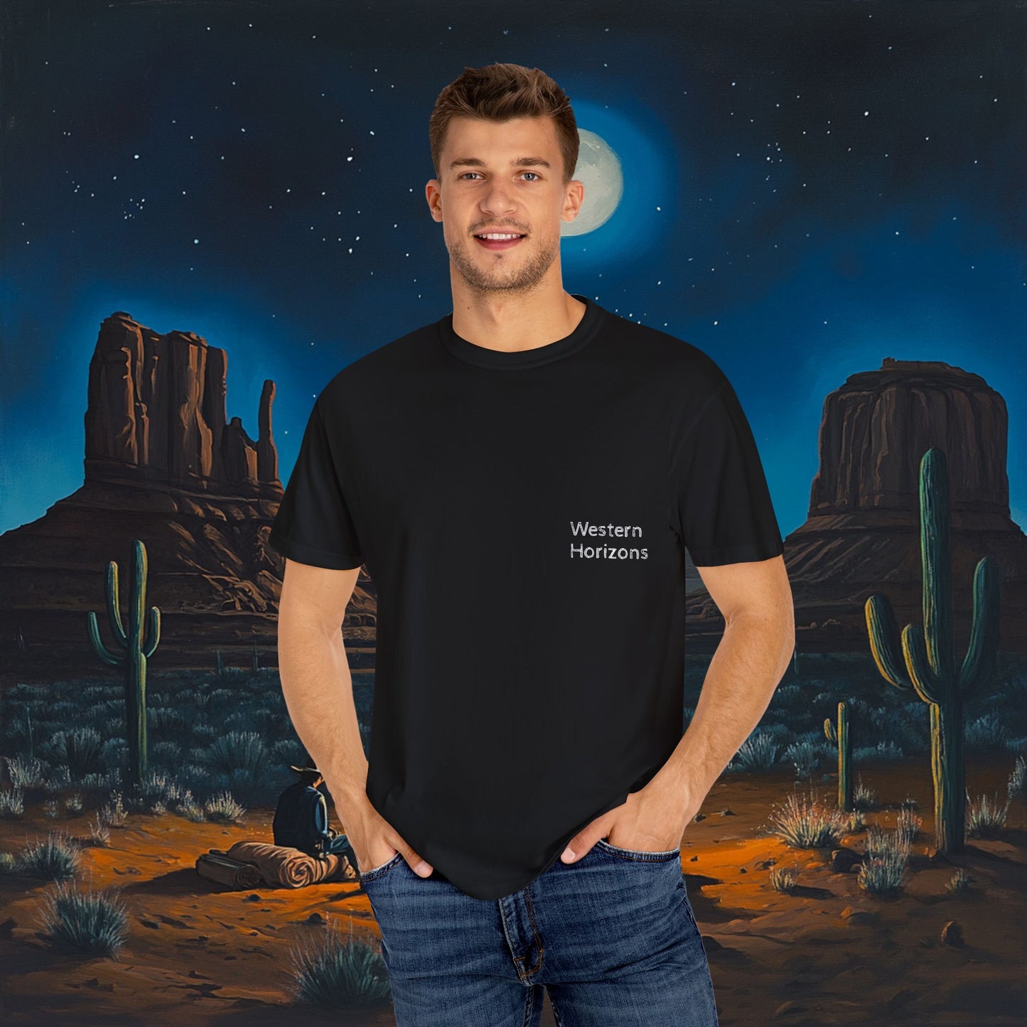 Moonlit Cowboy Campfire T-Shirt