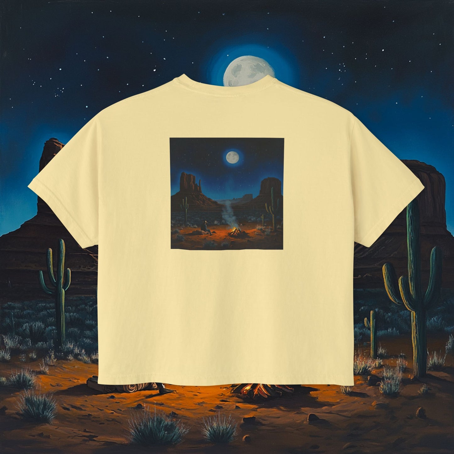 Moonlit Cowboy Campfire Boxy Tee