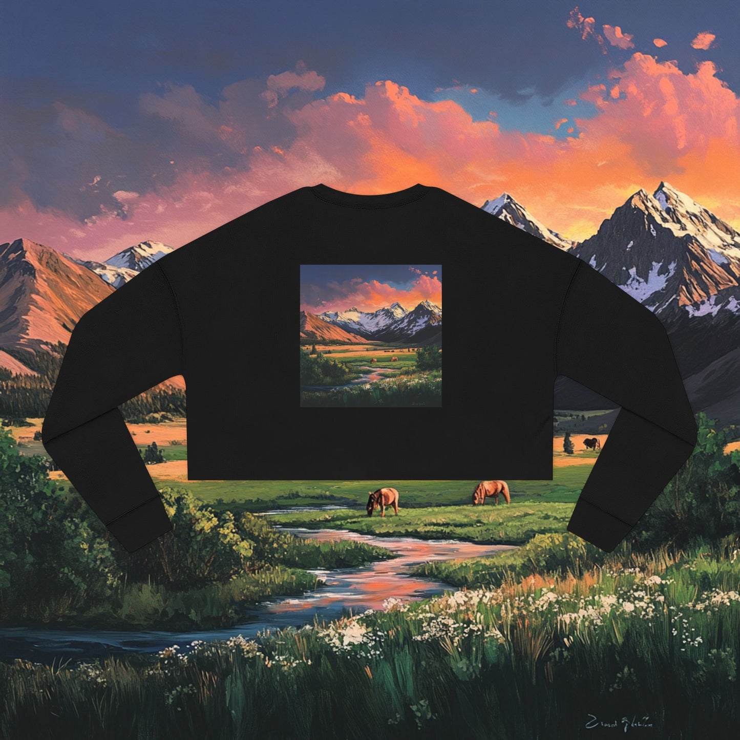 Horse Valley Sunset Crop Sweatshirt