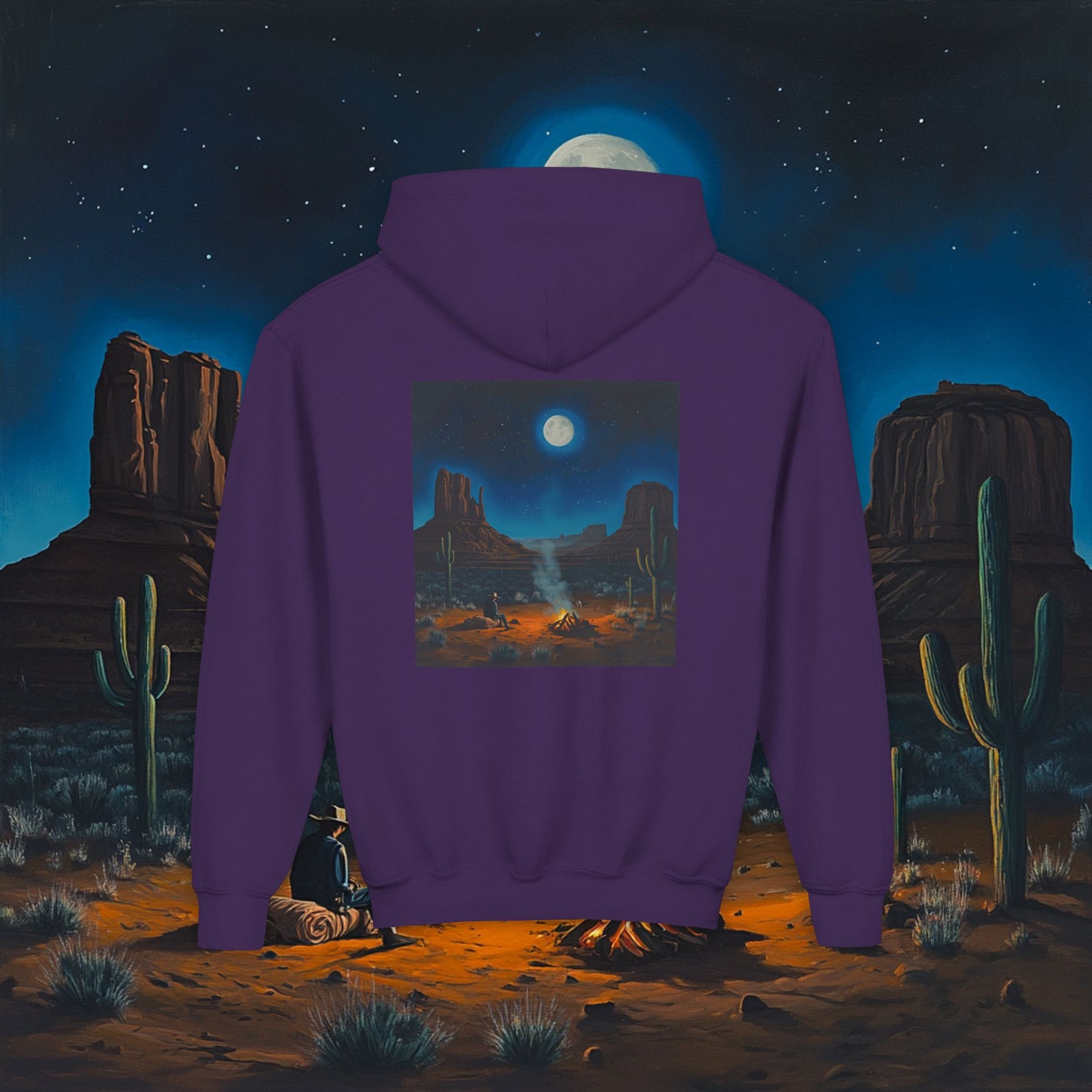 Moonlit Cowboy Campfire Kids Hoodie