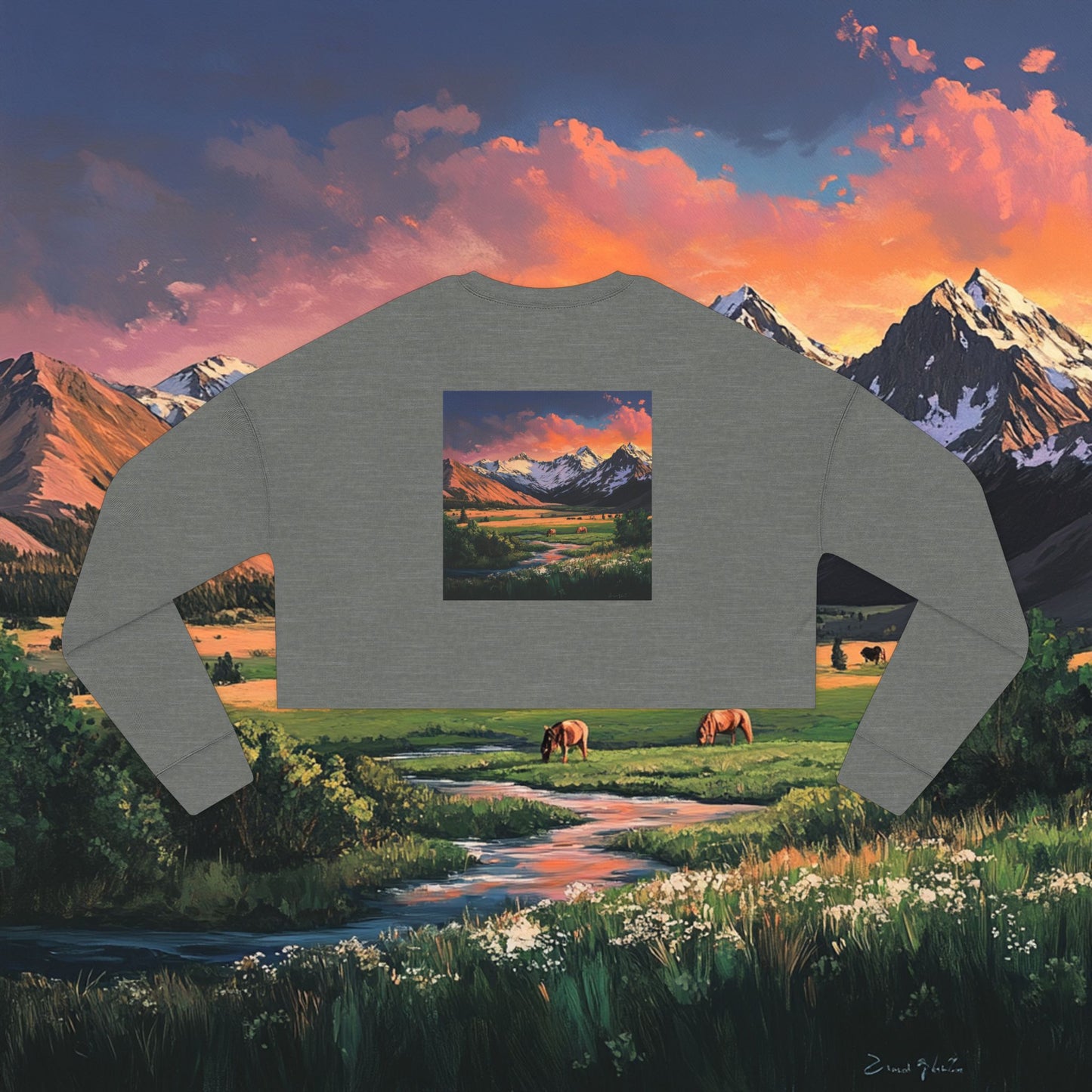 Horse Valley Sunset Crop Sweatshirt