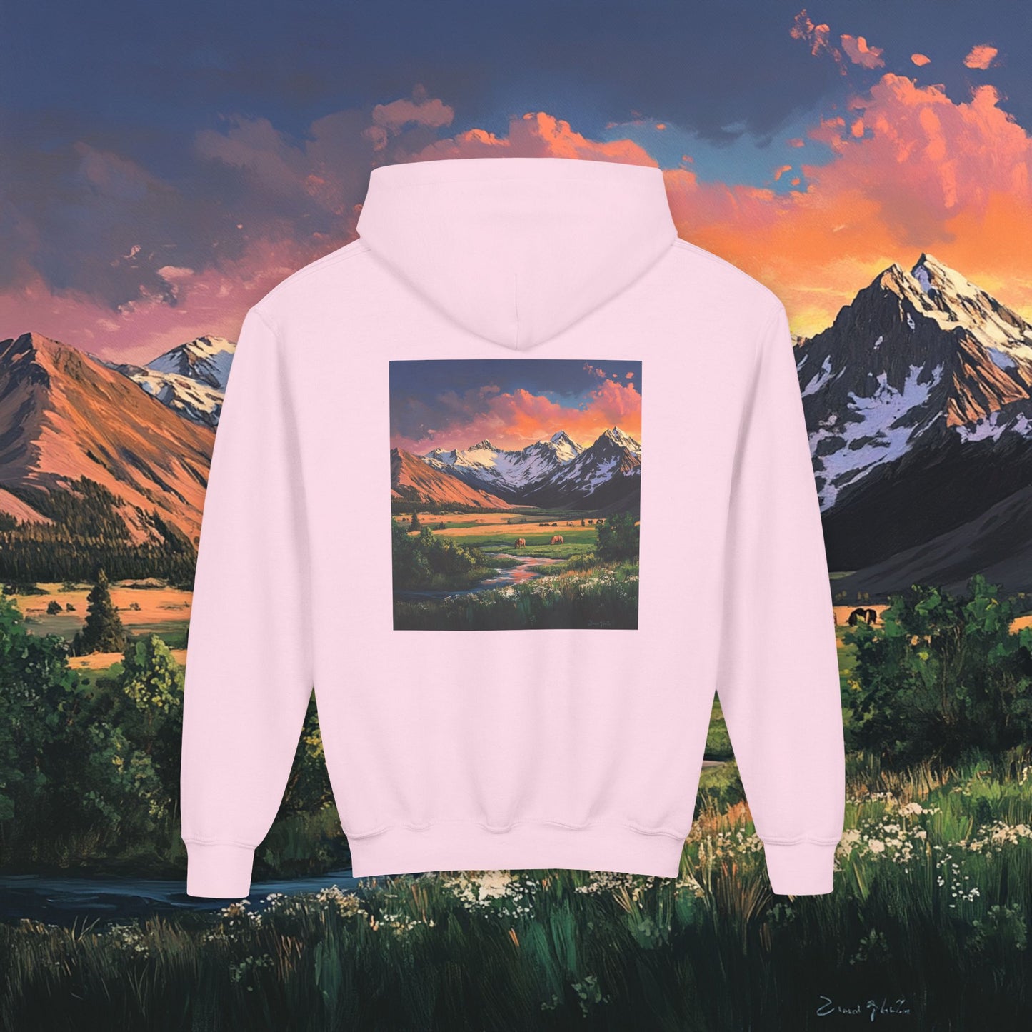 Horse Valley Sunset Kids Hoodie