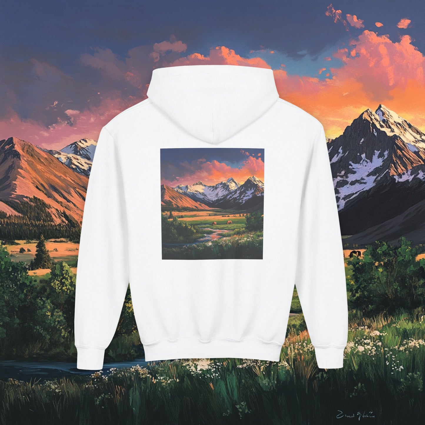 Horse Valley Sunset Kids Hoodie
