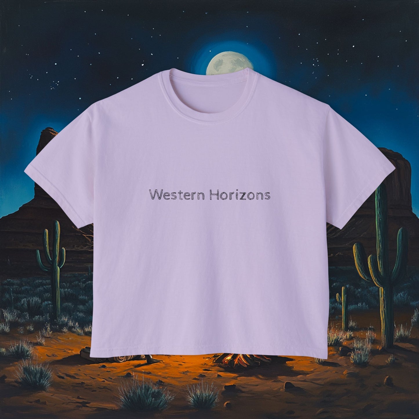 Moonlit Cowboy Campfire Boxy Tee