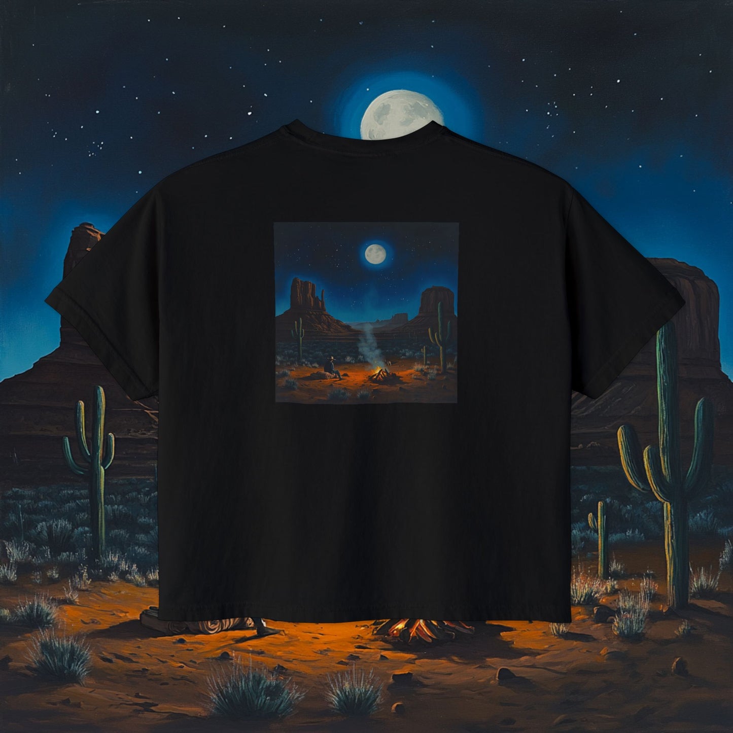 Moonlit Cowboy Campfire Boxy Tee
