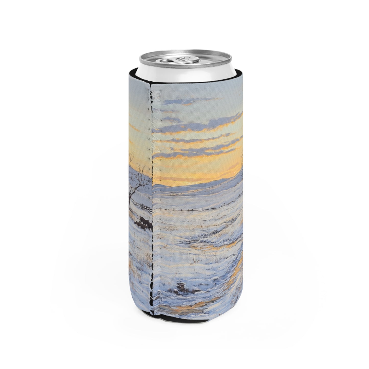 Winter Western Plains Slim Can Koozie