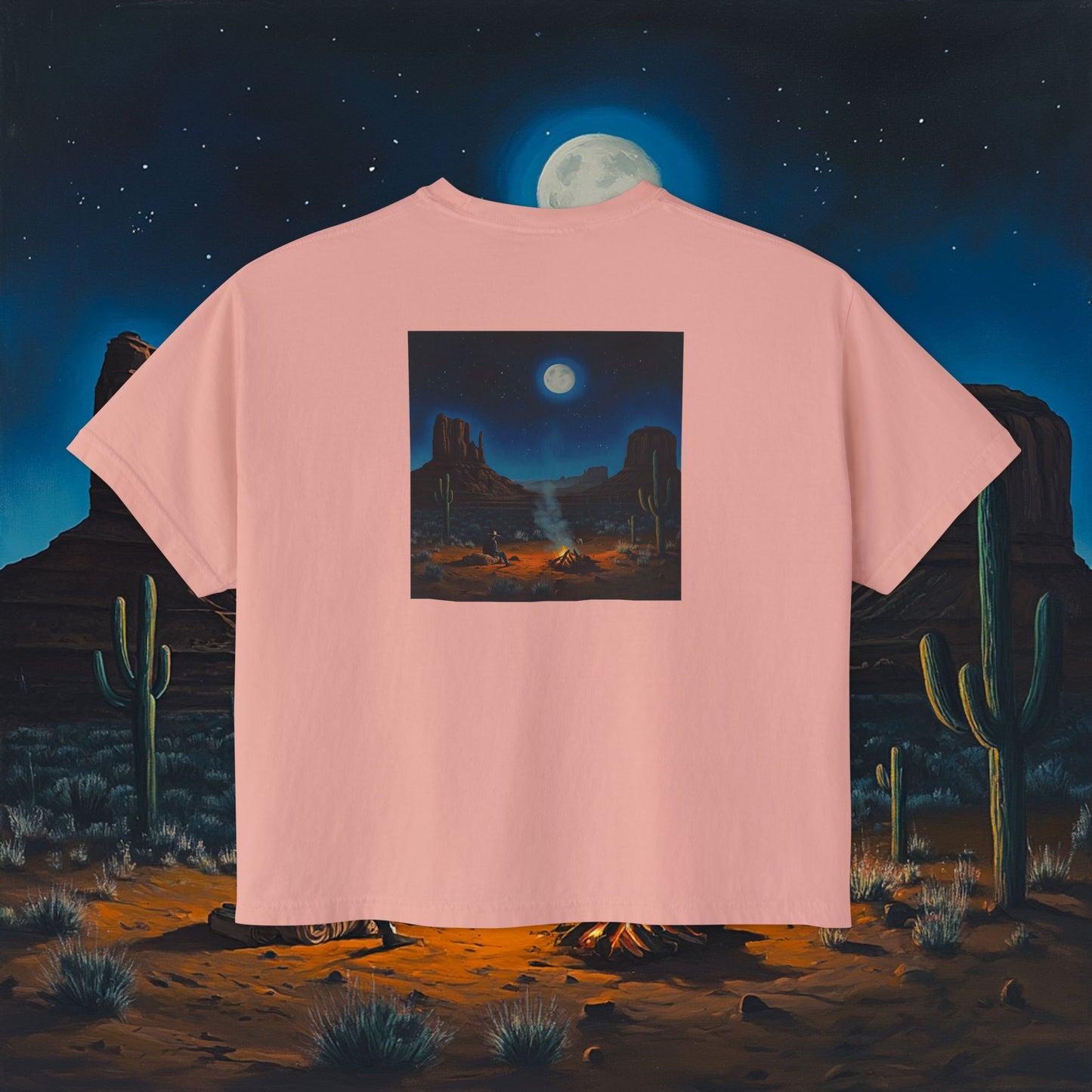 Moonlit Cowboy Campfire Boxy Tee