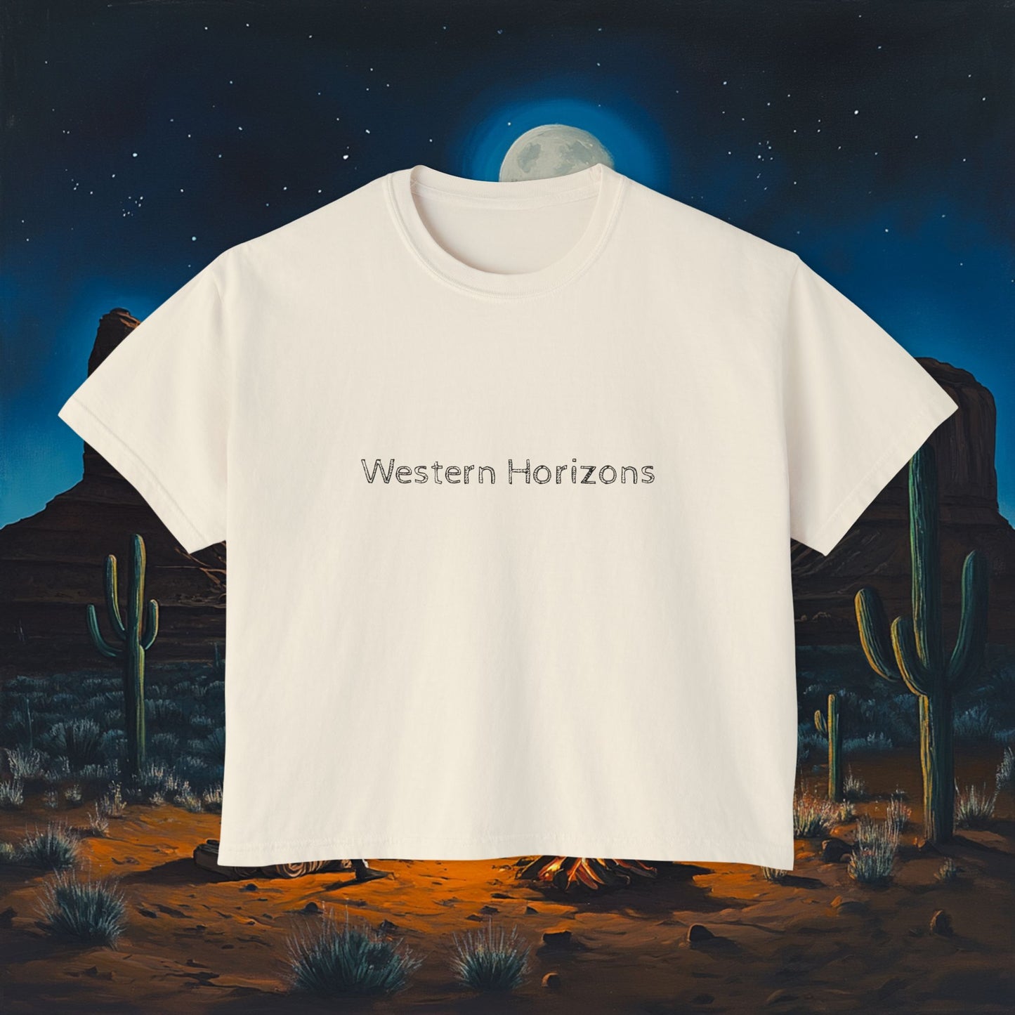 Moonlit Cowboy Campfire Boxy Tee